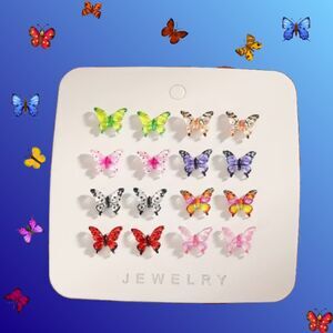 8 Pair of Colorful BUTTERFLY Earrings Set Dainty & Elegant